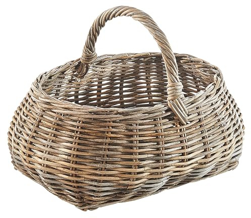 Kobolo Rattankorb Einkaufskorb Korb mit Henkel aus Rattan in Kubu Grey