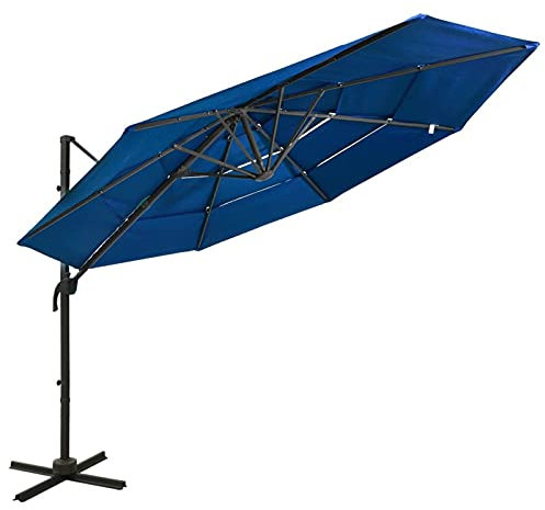Homgoday Ombrellone a 4 Livelli con Palo in Alluminio Azzurro 3x3 m, Ombrellone da Giardino Spiaggia, Pesca Esterno Antivento Portabile per Balcone Terrazzo Esterno Piscina