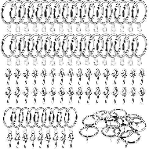 JOIKIT 80 Pack 30mm Curtain Rings with Metal Hooks, Silver Metal Curtain Pole Rings for Hanging Curtains