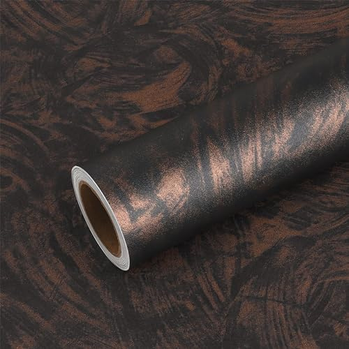 VEELIKE Bronze Black Concrete Wallpaper Textured Peel and Stick Metallic Industrial Wallpaper for Walls Removable 15.7''x118'' Self Adhesive Vinyl Concrete Contact Paper for Bedroom Accent Walls