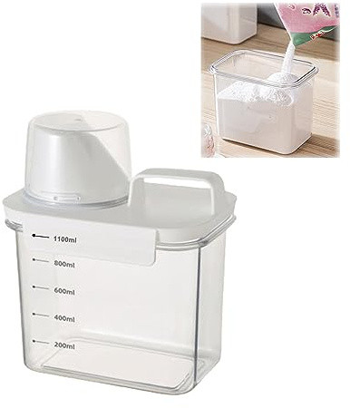 Aicharynic 1100 ML Waschmittelspender mit Messbecher, Luftdichtes Waschmittel Pulver Aufbewahrungsbox Wiederverwendbar Leere Flaschen Waschpulver, Mehrzweck-Waschpulverspender für Weichspüler