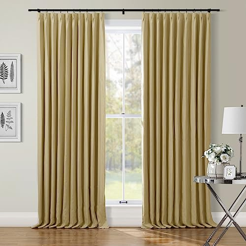 TWOPAGES Oatmeal Curtain Belgian Flax Linen Drape 84 Inches Long Light Blocking Drape Window Treatment for Girls Bedroom, Premium Pinch Pleat Drape (84W x 84L Inches, 1 Panel)