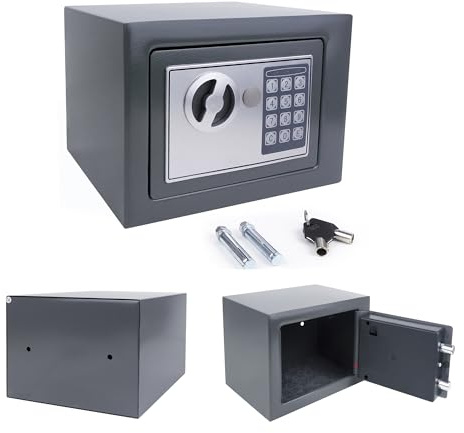 Tresor, Elektronischer Tresor mit Zahlenschloss, Möbelsafe, Stahltresor mit Doppelbolzen Verriegelung, 2×Notschlüssel, Boden Wandtresor Für Schmuck Bargeld Sicherheit (8.5L, Grau)