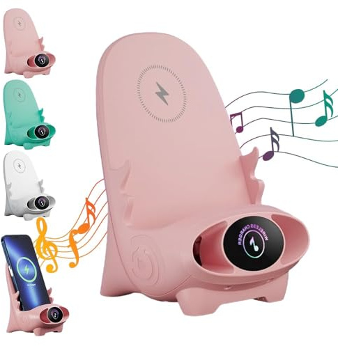 Mini silla cargador rápido inalámbrico multifuncional soporte portátil 3 en 1 cargador inalámbrico con función de altavoz, suministro de carga rápida para todos los teléfonos (rosa)