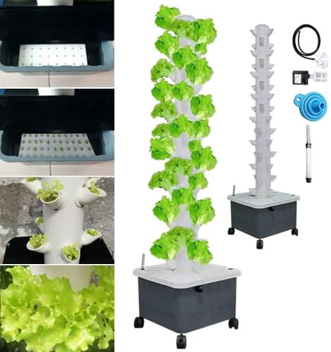 RRraw Torre Idroponica, Sistema Acquaponico a 15 Livelli E 45 Fori, Kit di Coltivazione Idroponica per Interni per Frutta E Verdura con Pompa E Serbatoio dell'Acqua Mobile