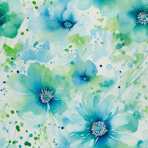 HEKO PANELS Stoff Oxford Wasserdichte Meterware Canvas-Stoff Polyester Nähstoff Dekostoffe Handwerken Wasserabweisend Blickdicht Blumenmuster Blumen Aquarell Wasserfarbe 1 Meter 155 x 100 cm DX2123