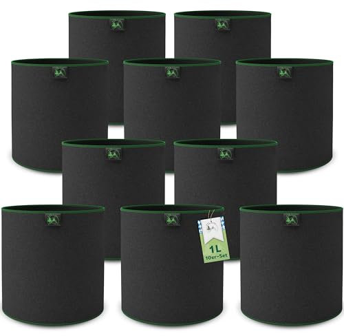 TTL Garden 10x 1L Pflanzsack aus Vlies Stoff - Stofftopf 10er Set 1 Liter Anzucht & Aufzucht Pflanztaschen 300 g/m² Filz & Vliesstoff - H12 x Ø10 cm Pflanzgefäß Pflanzbeutel Wachstumstasche