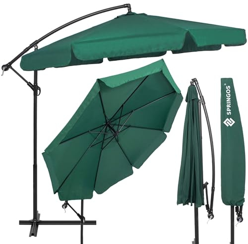 SPRINGOS Ampelschirm 350 cm mit Kurbel, wetterfest, Stahlgestell, inkl. Schutzhülle, dunkelgraphit