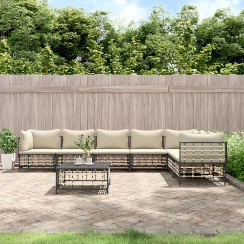 KLYEON 8-TLG. Garten-Lounge-Set mit Kissen Anthrazit Poly Rattan,Modernes LoungeSet mit Poly Rattan für entspannende Stunden im Garten Terrassen Sitzmöbel