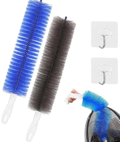 2Pcs Flexible Fan Dusting Brush,Bendable Multi Purpose Crevice Brush,Microfiber Dust Collector,Electric Fan Dust Brush Cleaner,Non-disassembly Cleaning (Blue+Grey)