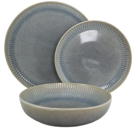 WeHome - Servizio Piatti 6 Persone, Set 18 Pezzi, Colorati Ceramica Modello Erika, Moderni 3 Misure, Lavabile In Lavastoviglie, Compatibile Con Forno A Microonde (Grigio)