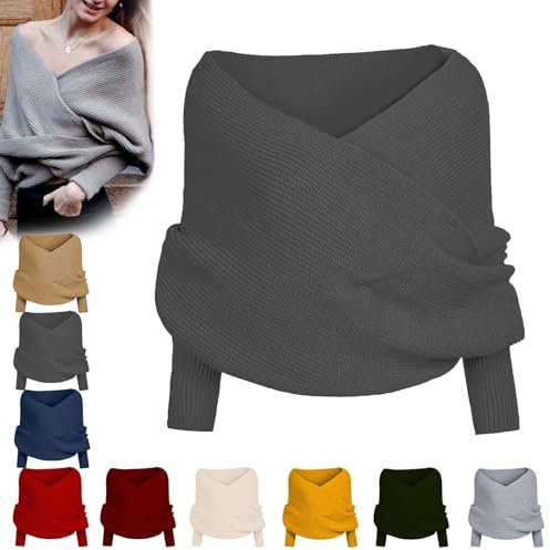EDAT Schal mit Ärmeln for Damen, Pulloverschal mit Ärmeln, Strickschal mit Ärmeln, Schal, Wickelschal, Schal(Dark Gray)