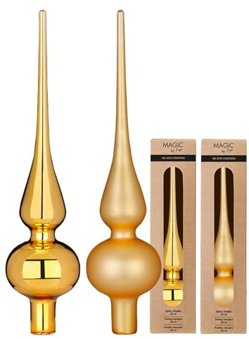 Christbaumspitze Glas 26cm x 1 Stück - matt oder glänzend Sortiert - Große Weihnachtsbaumspitze für Weihnachtsbaum - Christbaumschmuck & Weihnachtsbaumschmuck Gold - Inkagold