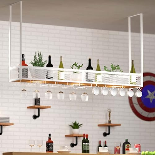 ZYJIX Elegante Portabottiglie da Soffitto in Metallo per Vino, Portabicchieri da Parete, Portabottiglie in Stile Europeo, Portabottiglie, Barra Regolabile in Altezza(Size:80cm(31.50in),Color:Bianco)