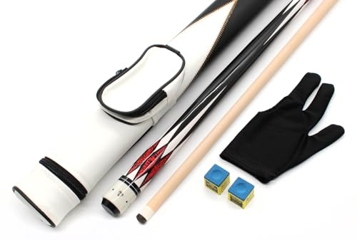 BILMAG Billard Queue Set Komplettset White Diamond, 147cm Queue mit Köcher, Handschuh und Kreide (Diamond - Rot)