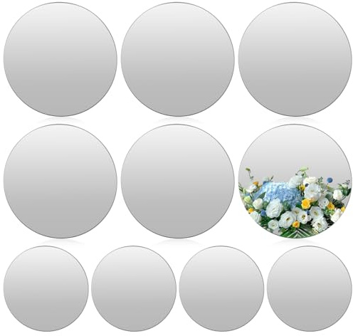 10 piastre a specchio rotonde da 20 cm, in acrilico, rotonde, per candele, autoadesive, per decorare tavoli, centrotavola, tavolino da caffè (10, argento)