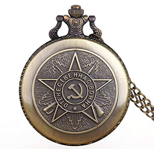 HUIBBGO Reloj de Bolsillo de Cuarzo Estilo Hoz y Martillo soviético Vintage con envío Directo, Colgante de Bronce, Reloj Unisex
