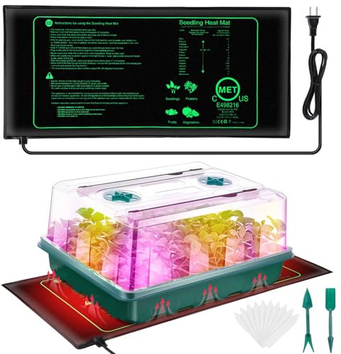 Ourhom Vassoio per semi, vassoio per la coltivazione di semi a 96 celle con luci di crescita, tappetino termico, vassoi per la germinazione delle piante da giardinaggio indoor (verde, 12,7 x 36,8 x 28