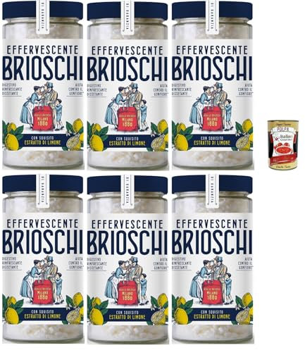 Brioschi Digestivo, rafraîchissant et digestif assoiffé, citron vert, dissolution rafraîchissante pour la digestion, au goût citron, 6 x 200 g, + Italian Gourmet Polpa 400 g