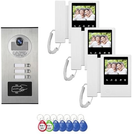 ANJIELO SMART Système d'interphone vidéo pour appartement, 3 unités avec moniteur de 10,9 cm - Kit de téléphone vidéo filaire pour intérieur et extérieur (1 sonnette + 3 moniteurs)