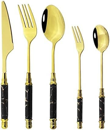 BOSHYUM Set di Posate in Argento, Set di stoviglie in Ceramica Dorata, Posate in Acciaio Inossidabile, forchetta, Cucchiaio, Coltello, Set da tavola, Set di Posate in Oro Bianco