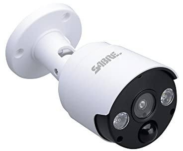 SABRE 2-in-1 Fake Security Camera with Motion Detector, Two 100 Lumen LED Lights, Continuous Blinking LED Light, Weather-Resistant IP44 Design, Realistic Look, No Wiring Needed