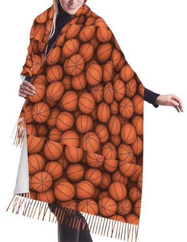Poadnly Basketball Orange, Großer weicher Kaschmir-Schal, Wickelschal, Fransenschal, leichte Stola, 196 x 68 cm