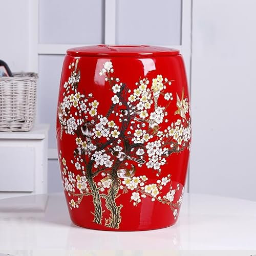 GSKFXJ Pot De Stockage De Nourriture en Céramique, Grand Cylindre Riz en Céramique avec Couvercle, Seau À Riz en Céramique Scellé, Distributeur De Riz(Red,5kg/11lbs)