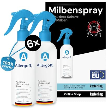 Allergoff Spray Antiacaros 6x 400ml - No tóxico - Antiacaros para Colchon, Cama y Textiles - Para alérgicos - Eliminar los síntomas - Neutraliza alérgenos de acaros, animales domésticos, polen y moho