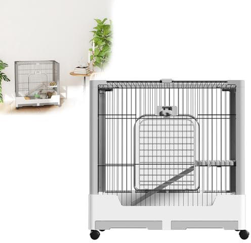 UISEBRT Kaninchenkäfig für Kleintiere 1 Ebene Kleintierkäfig mit Abnehmbarer Tablett Leiter Rollen und Sicherheitsverschlüssen Haustierkäfig Meerschweinchenkäfig Hasenkäfig 73 x 50 x 68 cm