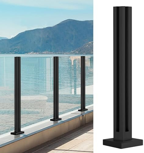 Générique Poteaux de Balustrade en Verre Noir pour terrasses, Garde-Corps en Acier Inoxydable 10/12 mm pour intérieur/extérieur, Parfaits pour balcons, couloirs et mezzanines - Design d'angle