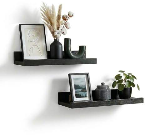 Z metnal Kleine schwebende Regale, Holz, 30 x 14 cm, Schwarz, 2 Stück | Natürliches Massivholz, feuchtigkeitsbeständig, für Schlafzimmer, Badezimmer, Küche, Wohnzimmer, Eingangsbereich
