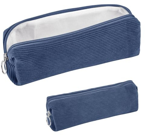 Hopton Federmäppchen Cord-Stoff,Mäppchen Teenager,Modische Federmappe | Portable Federtasche für Jungen Mädchen,Stiftemappe,Schulmäppchen Pencil Case für Teenager Schule,Büro,Zuhause (Dunkelblau)