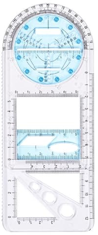 BYYLECL Righello geometrico multifunzionale, strumento di misurazione del modello di disegno in plastica con goniometro a 360 gradi, modelli di disegno chiari strumenti di progettazione grafica C