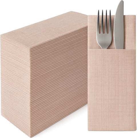 Tovaglioli Portaposate Monouso TNT Effetto Lino 30x40 cm 1/8 – Tessuto Non Tessuto CACAO – Resistente, Assorbente, Biodegradabile – Ideale per Ristorazione, Eventi e Cerimonie – 50 Pezzi
