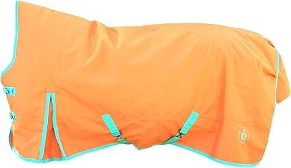 Pferdedecke Outdoor pro 100g Ripstop 1200d Wasserdicht high-Neck (Orange 01 - Türkis 01) (145 cm)