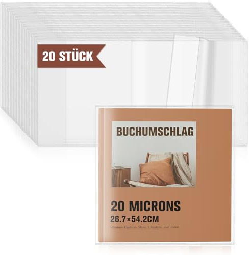 20 Stück Buchumschlag 26,5 PVC 200µ Buchschoner Buchhülle 26,9 x 54,6cm Transparent Buchhüllen Buchumschläge Schulbücher Mit Kantenschutz Sparpack für Schüler Bücherliebhaber