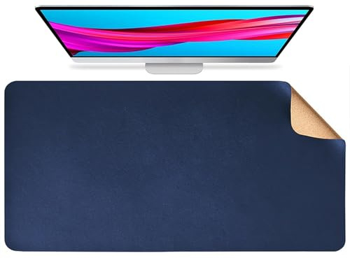Große Kork Schreibtischunterlage, Doppelseitige Maus- und Tastaturunterlage aus Korkleder, Rutschfeste leicht zu reinigende Computerunterlage für Zuhause(DarkBlue,70x35cm)