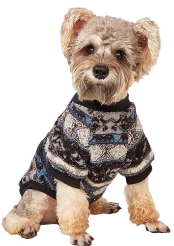 Hundepullover für Kleine Hunde, Fleece Hunde Sweater, Winter Warme Weiche Welpen Pullover, Ethnische Stil Haustier Pulli Bekleidung (Schwarz, L)