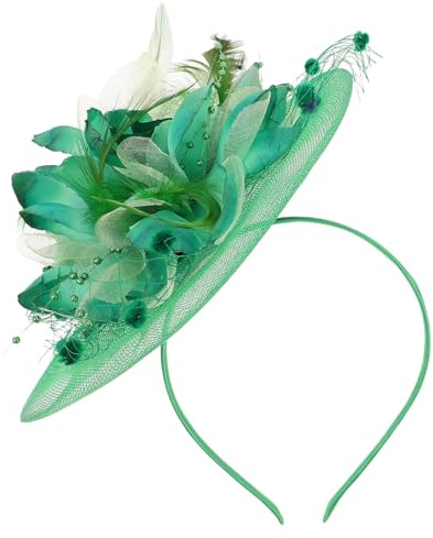 IWOWHERO Bibi Mariage Vintage Petit Chapeau Vert en Maille Voile et Plumage Pince à Cheveux Coiffe Élégante pour Cérémonie Fête Tea Party et Cocktail
