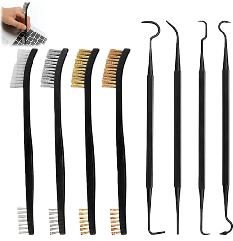 8-Piece Mini Wire Brush Set - Stainless Steel Brass, and Nylon Bristles for Cleaning Paint, Rust, Dirt & Hard-to-Reach Areas-Double-Headed Brushes with Ergonomic Handles for Surface Cleaning