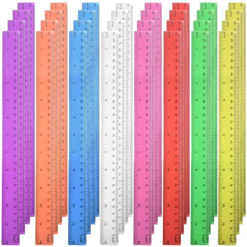 Huakaile Lot de 32 règles de couleurs assorties, 30 cm en vrac, règles transparentes et flexibles pour couture, mesure, dessin, loisirs créatifs, maison et bureau (multicolore)