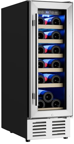 Icyglee 12 inch Wine Cooler Refrigerator, 18 bottle Wine Fridge Built-in or Freestanding with Double-Layer Tempered Glass Door, Mini Fridge with Digital Temp Control & Fast Cooling, Low Noise