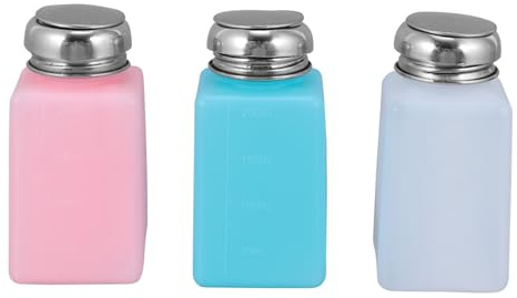 KICHOUSE Flacone Pressante per Rimozione Unghie 3 Pezzi da 200 Ml in Acciaio Inox 304 Dispenser a Pompa, Bottiglie Vuote per Solvente Smalto Colorate Bianco, Rosa e Azzurro, per Manicure