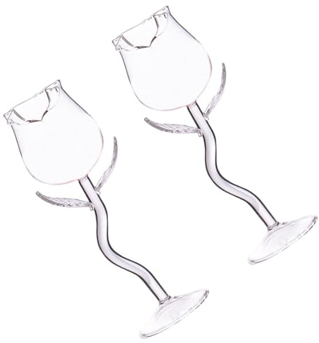 FOMIYES Set 2 Bicchieri da Vino Rosso in Vetro Fiore di Rosa 180ml, Bicchieri Decorativi per Feste, Matrimoni e Bar, Calici da Vino per Banchetti e Intrattenimento
