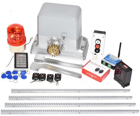 Motorisation pour portail coulissant, Système d'engrenage résidentiel robuste, ouvre-porte coulissante électrique 1800kg, moteur de porte avec supports en acier 4m, Kit porte-clés option(Kit8)