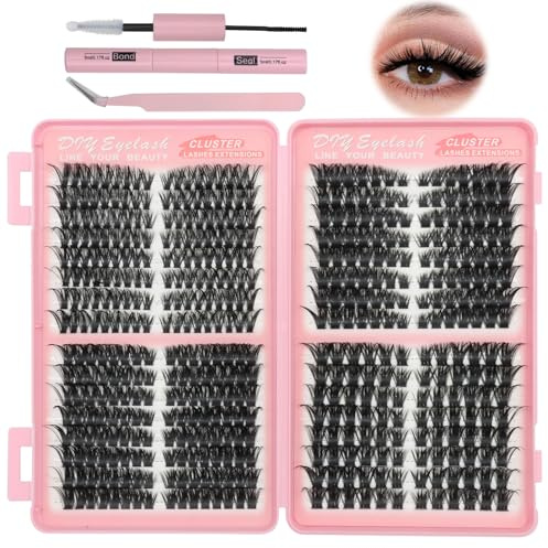 VEGCOO Ciglia Finte Ciuffetti 480 Pezzi, 60+100+120+150D Ciuffetti Ciglia Finte, Kit Extension Ciglia 10-16mm Volume Cluster Lashes con Accessori per Ragazze e Donne Principianti