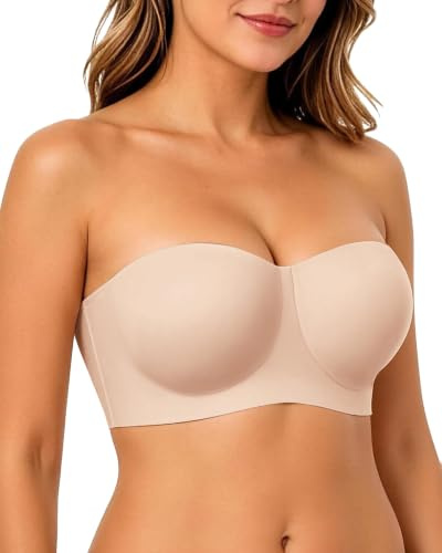 Happriue Strapless Bras for Women Non-Slip Seamless Push Up Bandeau Bra | Padded Wireless Tube Top with Removable Straps Jelly Bra for Weddings, Proms & Parties