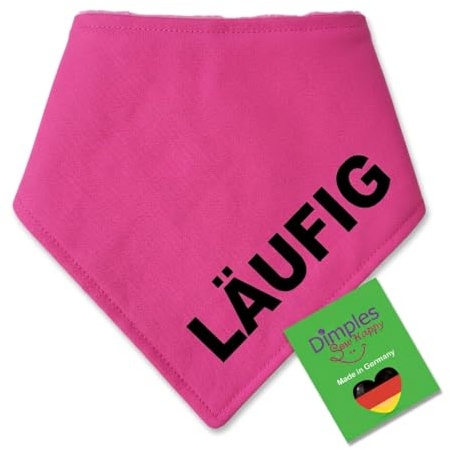 LÄUFIG Hundehalstuch pink mit Aufdruck für die Läufigkeit, Menstruation, Periode Ihres Hundes - rosa Hundebandana Bandana von Größe XXXS bis XXXL (45cm)