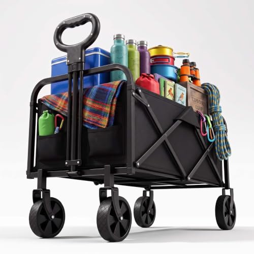 Garvee Bollerwagen Faltbar 220 L, Handwagen bis 172 kg, 600D Oxford + Stahlrahmen, 5-Zoll All-Terrain-Räder, Transportwagen mit Getränkehaltern & Verstellbarem Griff, für Camping, Strand, Garten